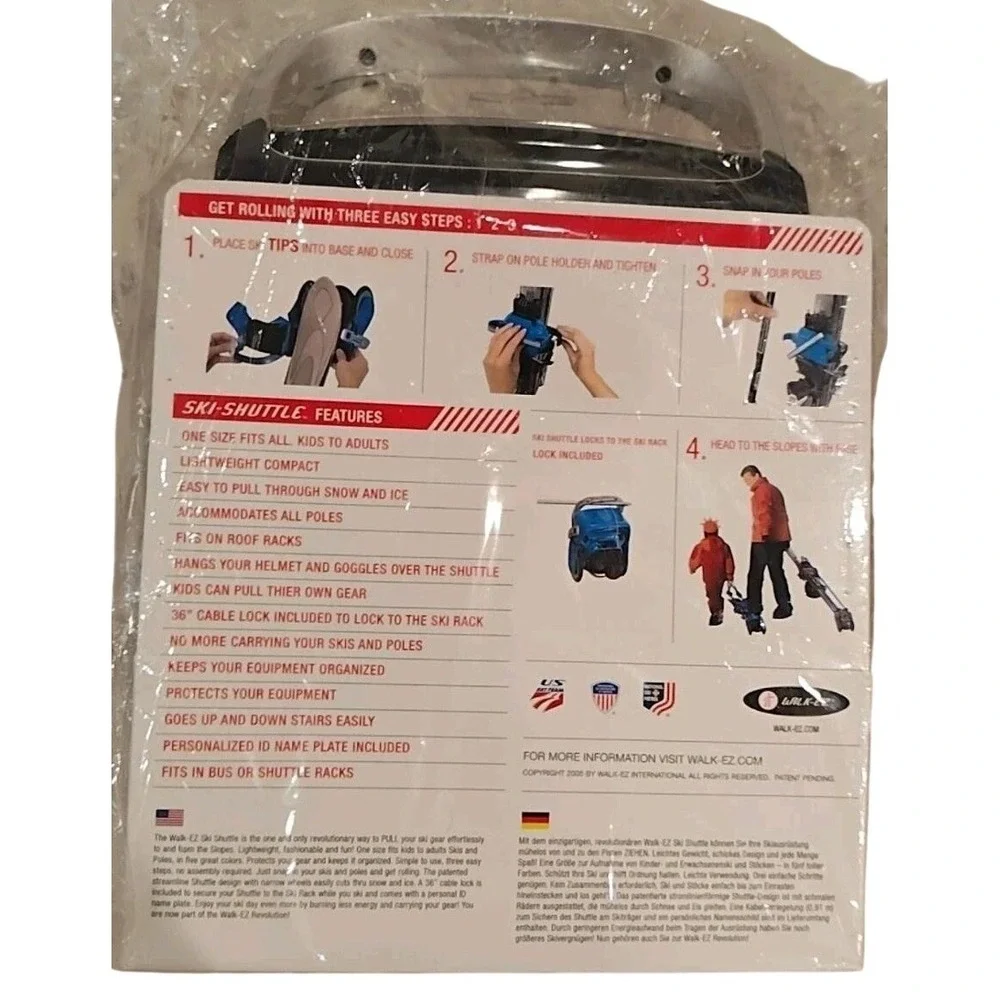 NIB Walk-EZ Ski-Shuttle Rolling Ski & Pole Carrier |‎ Hard-to-Find Ski Transport